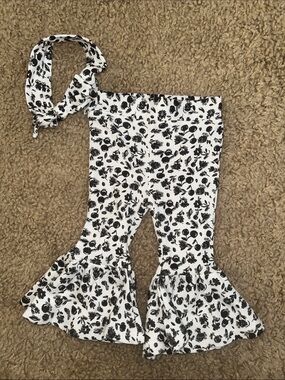 NWOT Baby Essentials Cherry Flared Pants and Headband Black & White (9 Months)